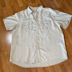 100% Linen  Short Sleeve Button Down Shirt- XL